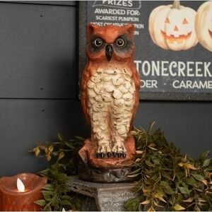 Ragon House Halloween Harvest Vintage Style Orange OWL‎ Figurine 10" NEW